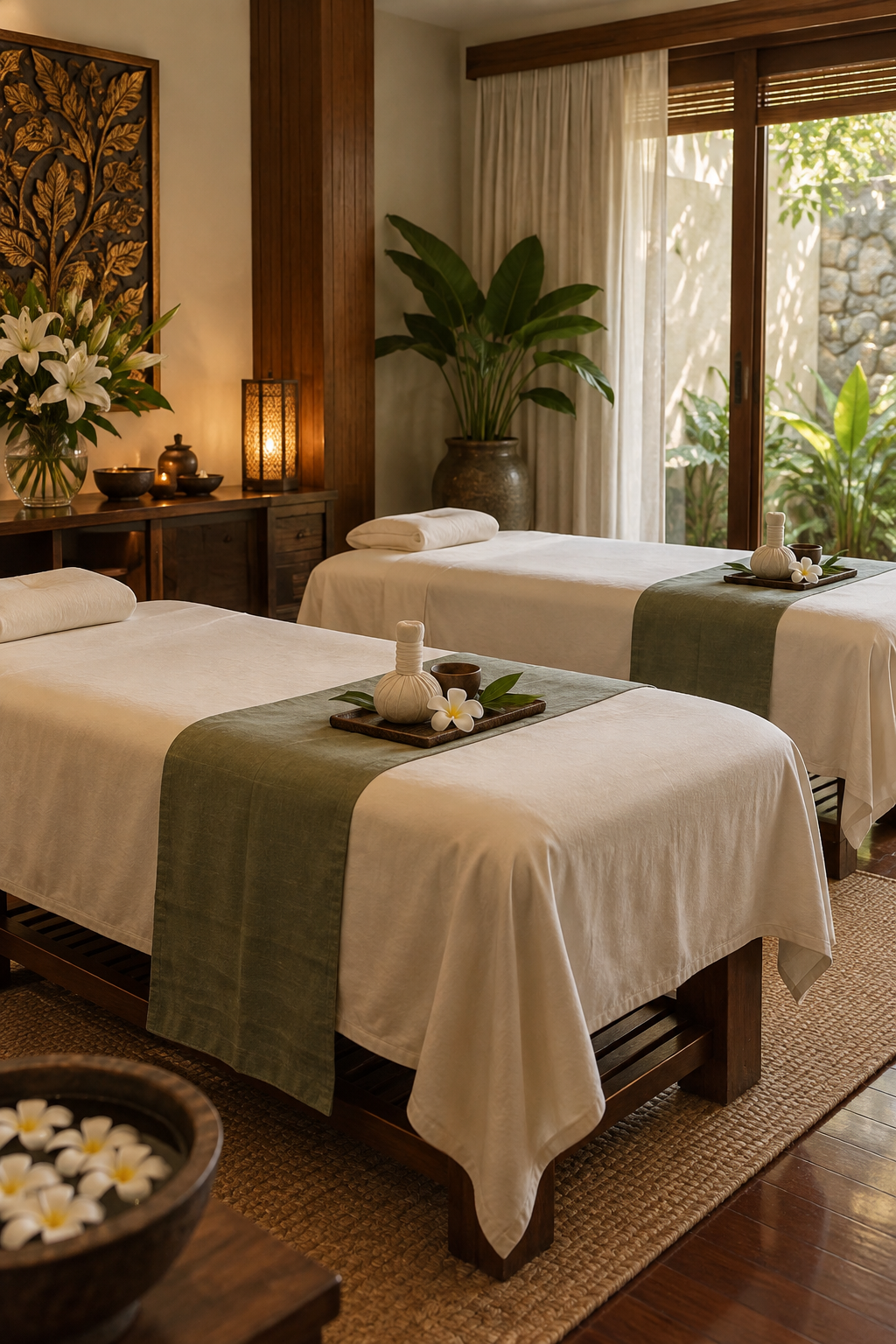 Two treatment beds prepared for a shared spa experience